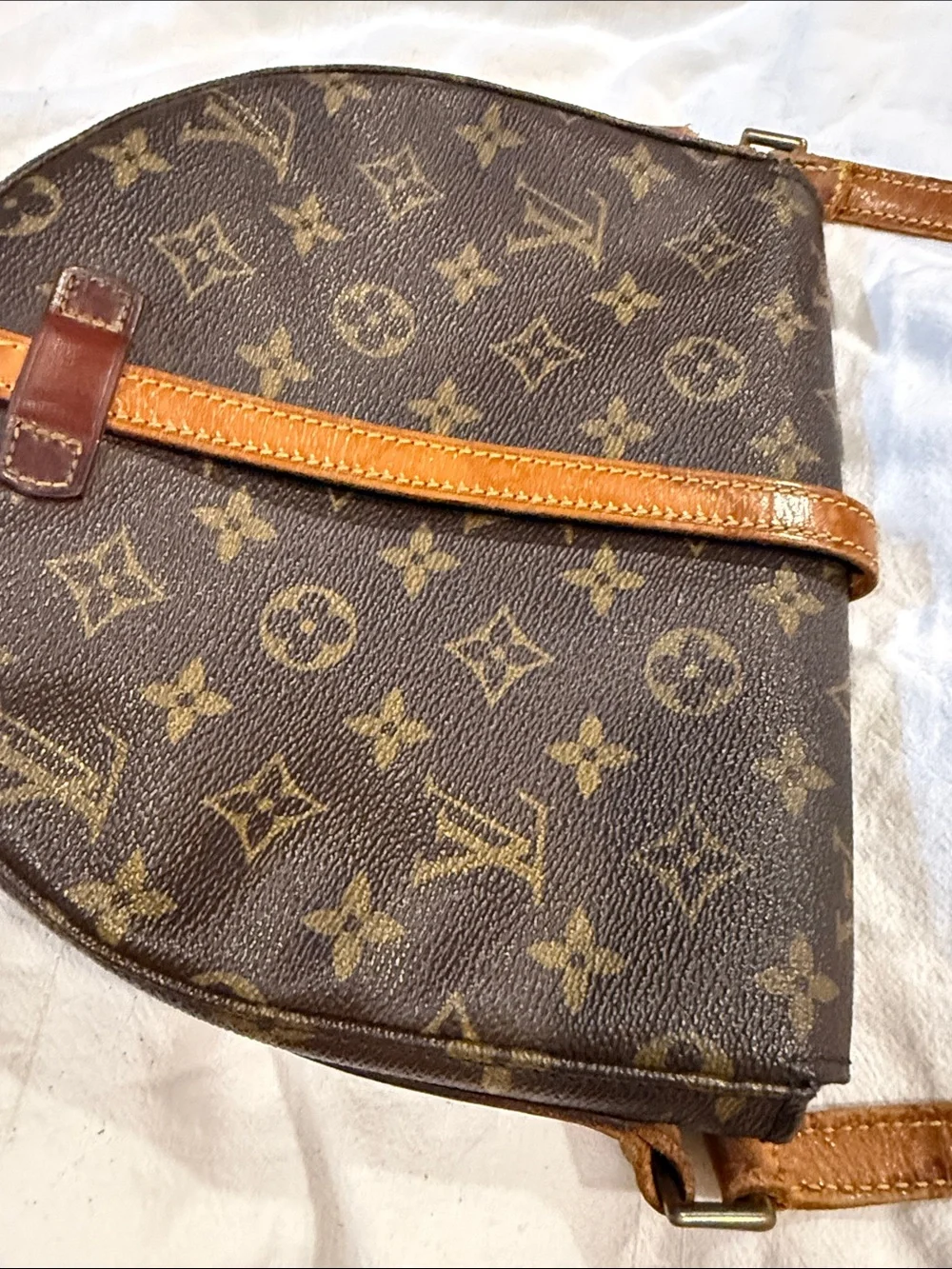 Louis Vuitton Brown Monogram Crossbody Saddle Bag with Tan Strap